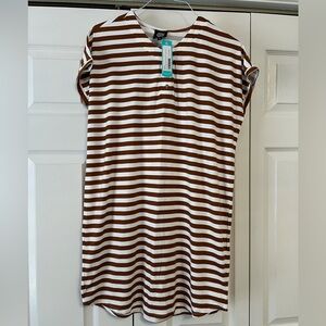 Bobeau Short Sleeve Henley Sleep & Lounge Brown White Striped Dress Size M NWT